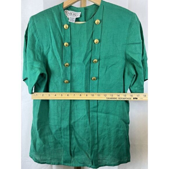 Vintage Carlisle 100% Linen Short Sleeve Blouse w/ Build in Shoulder Pads Sz 6 - Picture 8 of 9